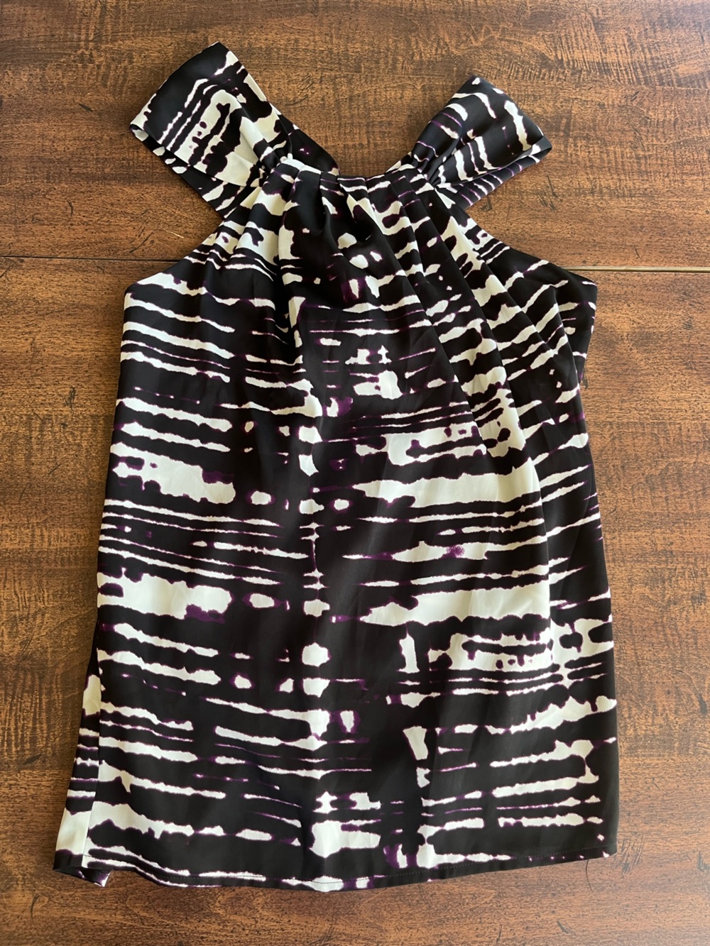 Ann Taylor Women’s CrissCross Abstract Print Tank Top Purple Black White Size 4